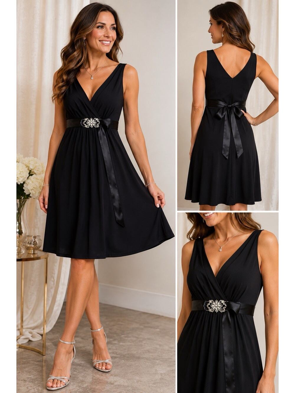 Scarlett Nite Strapless Black Chiffon Cocktail Dress Size 14 Tie Waist